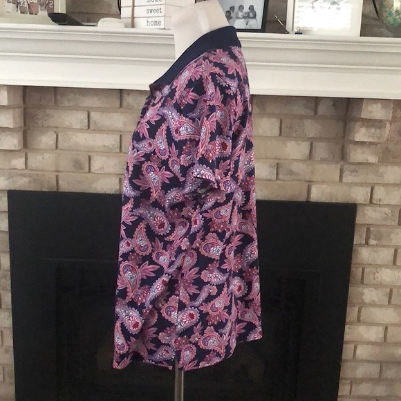 Land’s End Blue Pink Paisley Polo Style Shirt size Large Petite - Picture 3 of 9